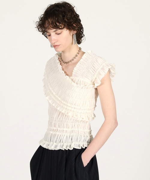 ブラウス シャツ 「2026Summer Pre-Order」クレープシャーリングトップス / Crepe Shirring Top レディースの画像