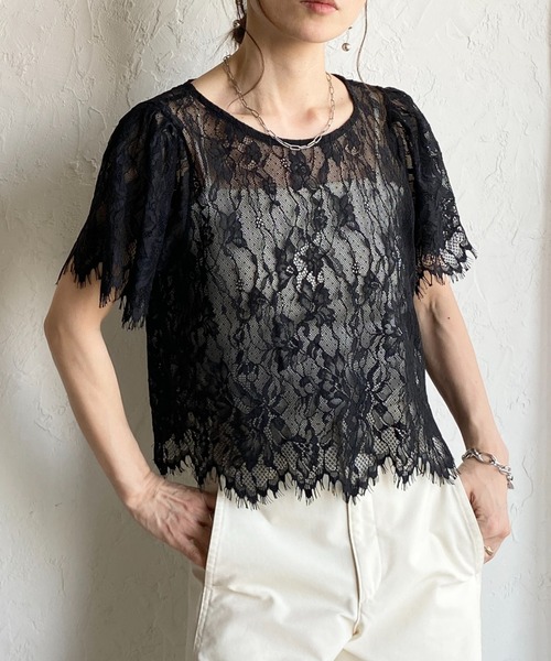 She's Closet tシャツ 半袖 半袖 パフスリーブ ショート丈 シアー