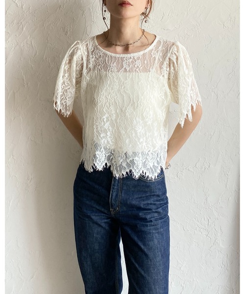 She's Closet tシャツ 半袖 半袖 パフスリーブ ショート丈 シアー