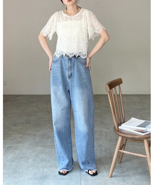 She's Closet tシャツ 半袖 半袖 パフスリーブ ショート丈 シアー