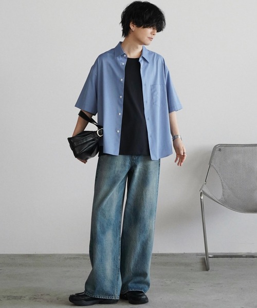 「WYM LIDNM」 半袖シャツ X-LARGE サックスブルー メンズ_画像2