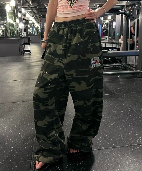 FreeZone ワイドパンツ スウェットパンツ ジャージ グリッター迷彩 裾