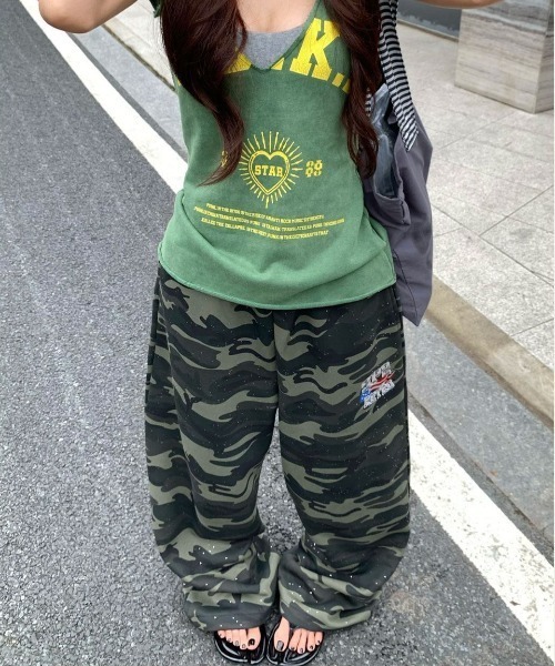 FreeZone ワイドパンツ スウェットパンツ ジャージ グリッター迷彩 裾