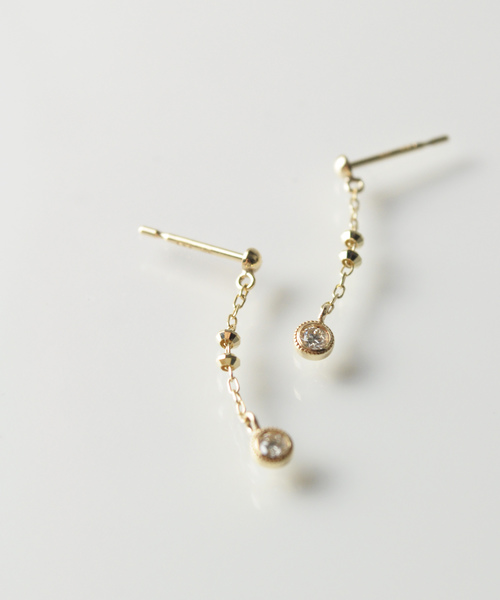 anq　K10　ミルグレインピアス　YG anq. ピアス 「anq.」K10・ミル打ち ダイヤ チェーンピアス レディース