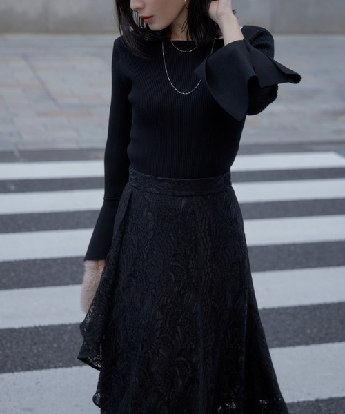 新品　ウェーブレースラップフレアスカート anuans スカート ウェーブレースラップフレアスカート