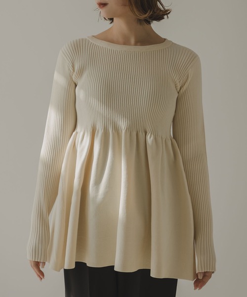 ニット セーター ペプラムリブトップス＆ビスチェセット レディース rectangle ニット セーター ペプラムリブトップス＆ビスチェ