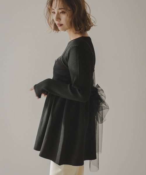 ニット セーター ペプラムリブトップス＆ビスチェセット レディース rectangle ニット セーター ペプラムリブトップス＆ビスチェ