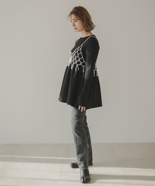 ニット セーター ペプラムリブトップス＆ビスチェセット レディース rectangle ニット セーター ペプラムリブトップス＆ビスチェ
