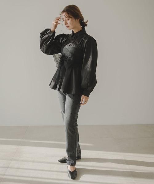 ニット セーター ペプラムリブトップス＆ビスチェセット レディース rectangle ニット セーター ペプラムリブトップス＆ビスチェ