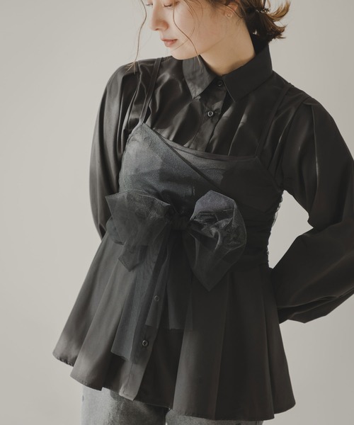 ニット セーター ペプラムリブトップス＆ビスチェセット レディース rectangle ニット セーター ペプラムリブトップス＆ビスチェ