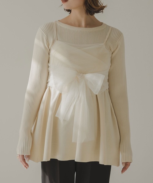 ニット セーター ペプラムリブトップス＆ビスチェセット レディース rectangle ニット セーター ペプラムリブトップス＆ビスチェ