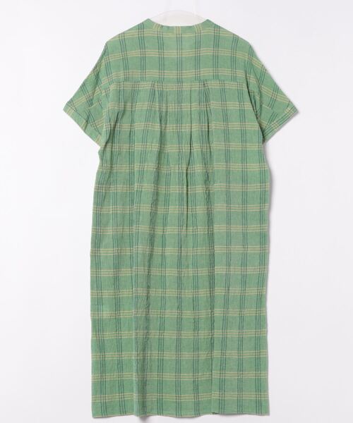 スーパーハッカ（SUPER HAKKA）/コットンボイルワッシャーチェック ステッチフラワーワンポイント刺繍フレンチスリーブワンピース SUPER HAKKA（スーパーハッカ） ワンピース コットンボイルワッシャー