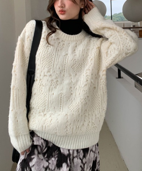 ニット セーター Knitted top レディース GEMEDA ニット セーター 透かし編みニットトップス レディース