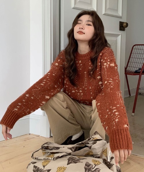 ニット セーター SLEEVELESS EYELET KNIT レディース GEMEDA ニット セーター 透かし編みニットトップス レディース