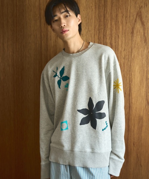 Camphor wood トレーナー スウェット broken flower paint and