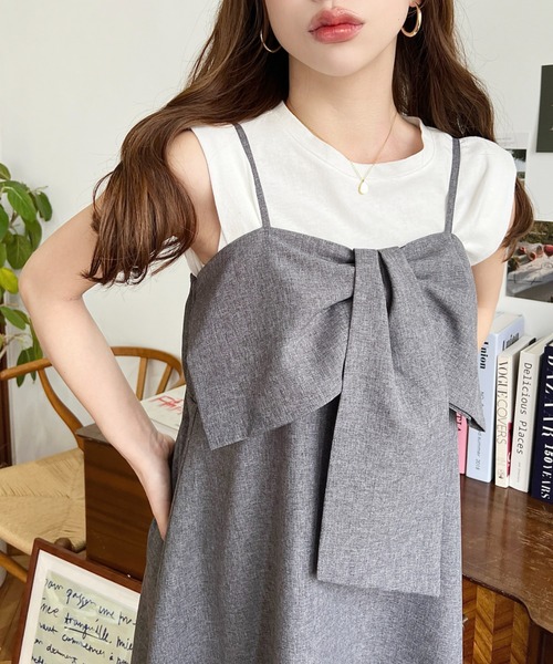 レディース ワンピース マキシドレス キャミ ビッグリボン moment+ ワンピース ビッグリボンキャミワンピース : ZOZOTOWN