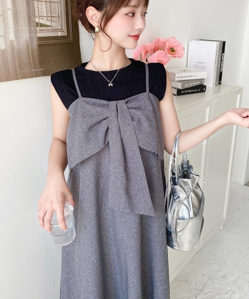 レディース ワンピース マキシドレス キャミ ビッグリボン moment+ ワンピース ビッグリボンキャミワンピース : ZOZOTOWN