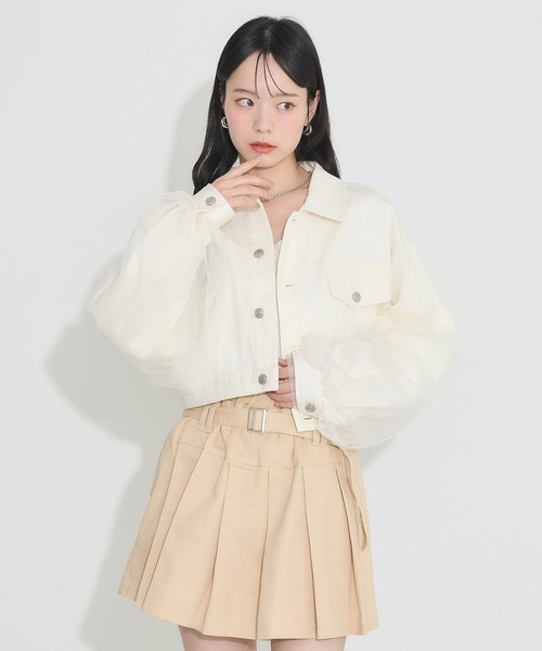 デニムとチュールのレイヤードジャケット　デニムジャケット　デニム　ジャケット earth music&ecology デニムジャケット gジャン チュール