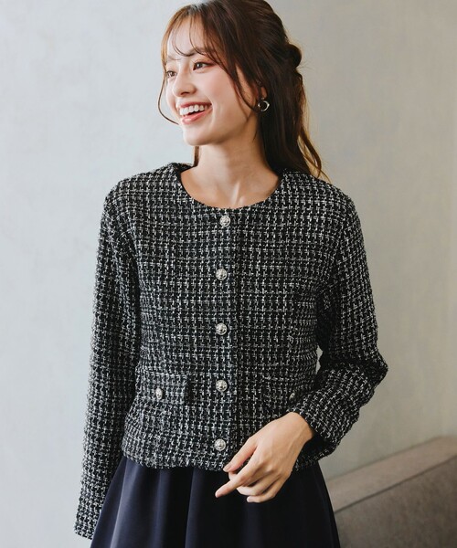 「Tiaclasse」 ノーカラージャケット S ホワイト レディース_画像9