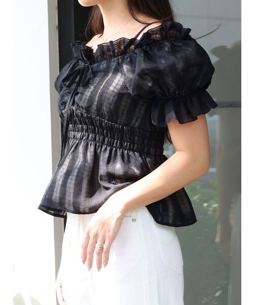 dazzlin ブラウス シャツ シアーチェックフリルTOPS レディース
