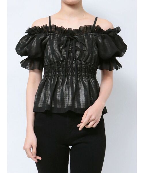 dazzlin ブラウス シャツ シアーチェックフリルTOPS レディース