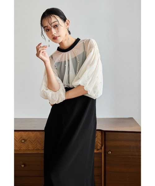 【niana パールチュールボレロセットドレス 定価19,800円】 ニアナ niana 【低身長用サイズあり】リボンチュールボレロ
