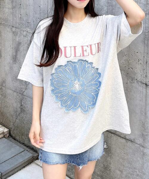 INGNI Tシャツ INGNI tシャツ サイドギャザーラインストーン飛ばしプレート付T