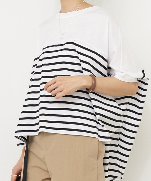 tシャツ 切り替えユルボーダーTee レディース