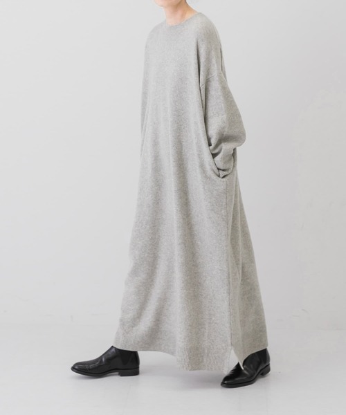 美品 かぐれ 洗える ウールニットワンピース 黒 ロングワンピース ゆったり かぐれ｜『2サイズ展開』ラムウールニットワンピース - かぐれ(カグレ