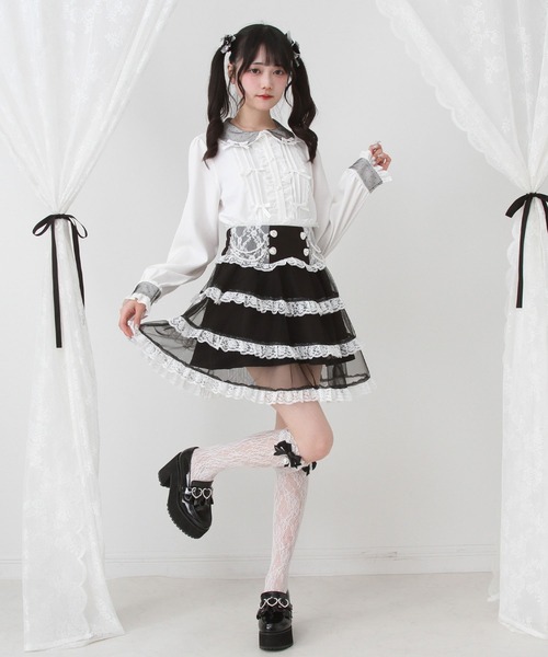 DearMyLove スカート チュール重ねパールフリルスカート