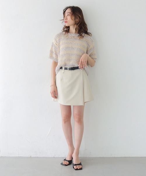 CLEIO パンツ 「CLEIO」ベルト付きスカート風キュロットパンツ