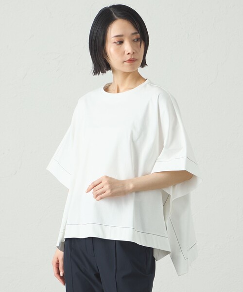 tシャツ 「接触冷感/抗菌防臭/白化軽減」スクエアパタ−ンオーバーカットソー レディース