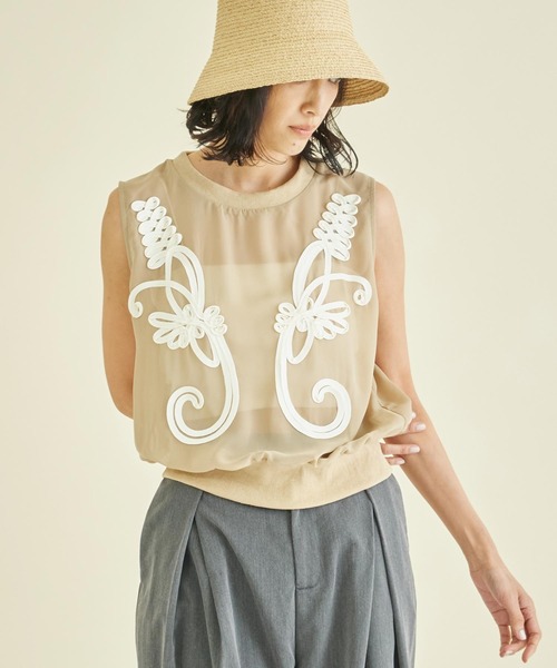 Settimissimo（セッティミッシモ） tシャツ モチーフコード刺繍 シアー 