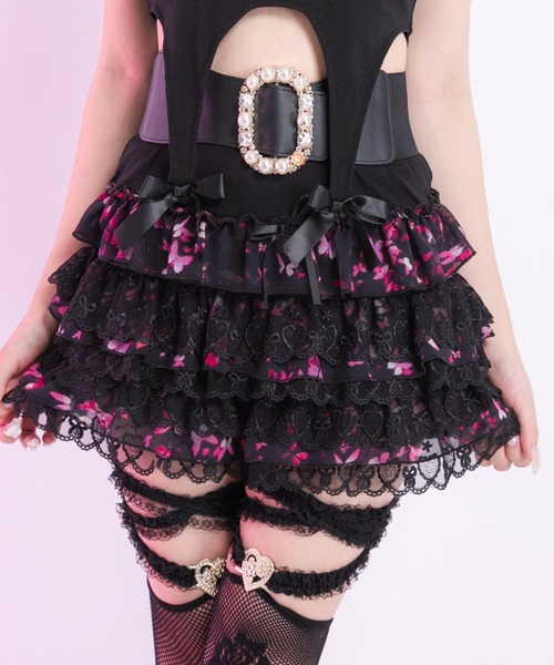 Diable baiser（ディアブルベーゼ） スカート 夏 花柄レースティアード