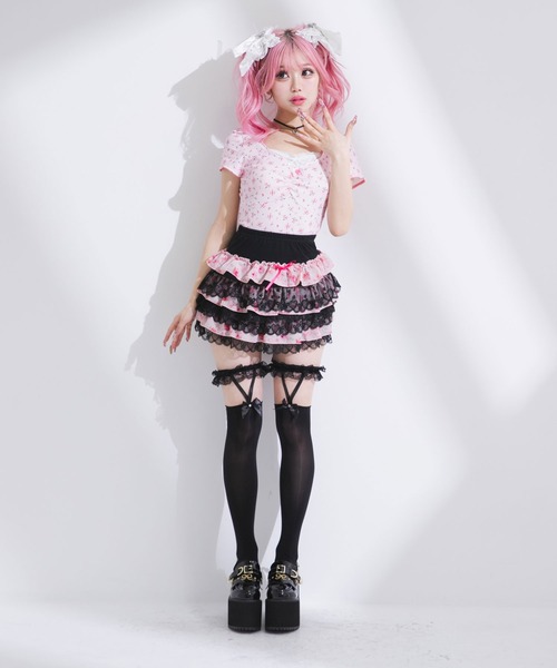 Diable baiser（ディアブルベーゼ） スカート 花柄レースティアード