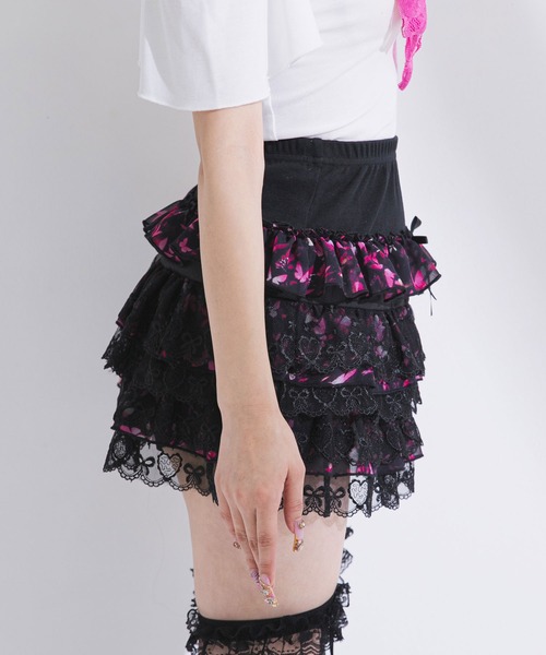 Diable baiser（ディアブルベーゼ） スカート 夏 花柄レースティアード