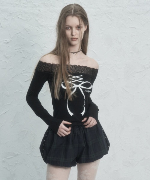 tシャツ LACE OFF- SHOULDER TOP レディース メンズ