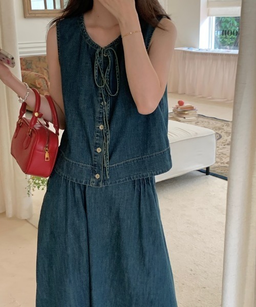 組み合わせ自由【SALE】♡デニムセット★ FAVORITO セットアップ ノースリーブデニムセットアップ
