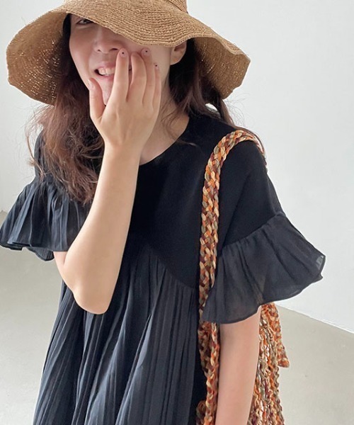Aelina ワンピース 半袖 異素材切り替えワンピース : ZOZOTOWN Yahoo