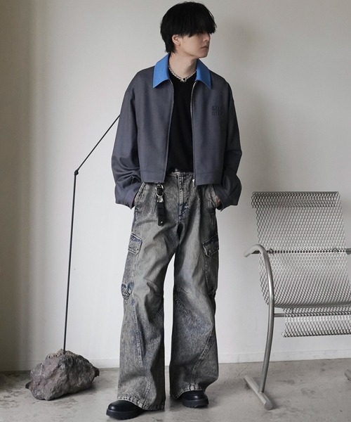 「WYM LIDNM」 加工デニムパンツ L ブラック メンズ