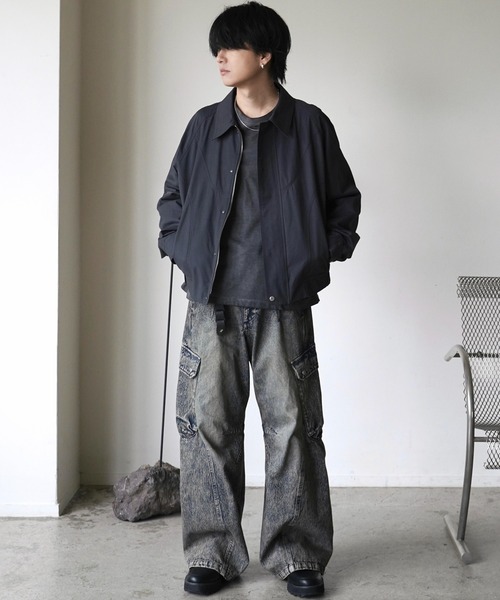「WYM LIDNM」 加工デニムパンツ L ブラック メンズ