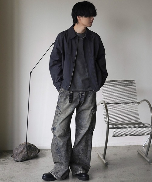「WYM LIDNM」 加工デニムパンツ L ブラック メンズ