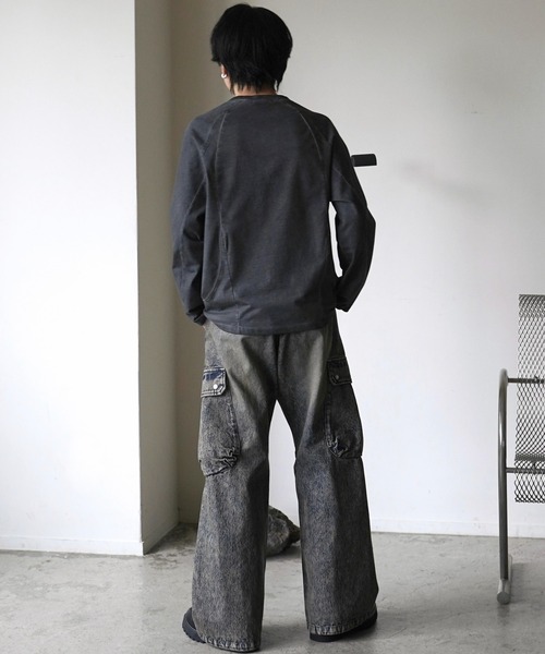 「WYM LIDNM」 加工デニムパンツ L ブラック メンズ