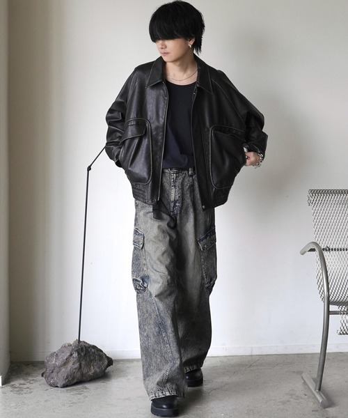 「WYM LIDNM」 加工デニムパンツ L ブラック メンズ