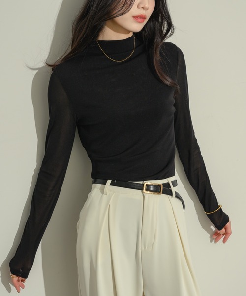 NEUNA（ヌナ） tシャツ シアーモックネックトップス レディース