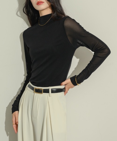 NEUNA（ヌナ） tシャツ シアーモックネックトップス レディース