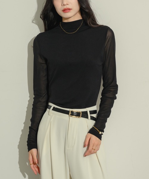 NEUNA（ヌナ） tシャツ シアーモックネックトップス レディース
