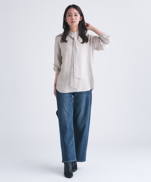 INDIVI（インディヴィ） ブラウス シャツ ジオメプリントボウタイ