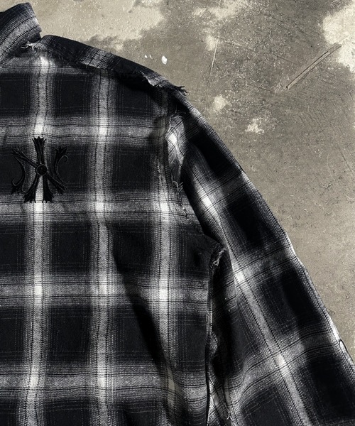 シャツ A'GEM/9 × .kom 「A'GEM/9/エージェムナイン」PUパッチチェックシャツ メンズ レディースの画像