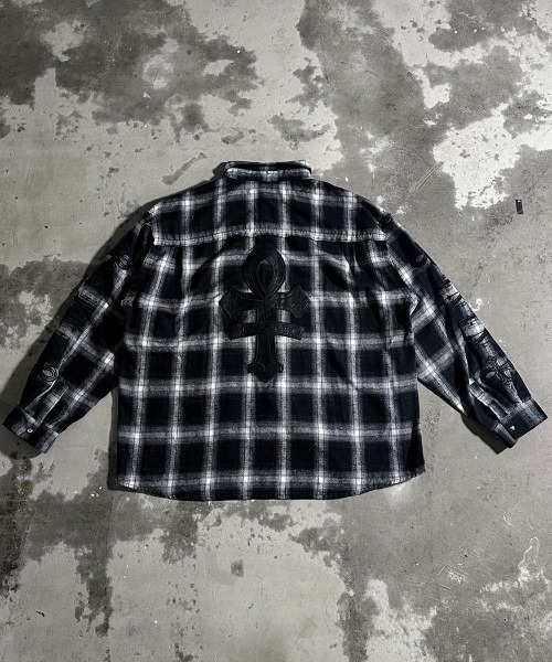 シャツ A'GEM/9 × .kom 「A'GEM/9/エージェムナイン」PUパッチチェックシャツ メンズ レディースの画像